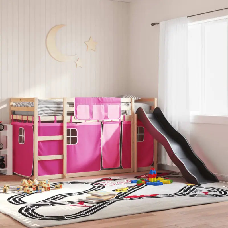 Elegante metalen stapelbed van massief grenenhout voor weinig ruimte - Roze / 90 x 200 cm - Bedden & bedframes