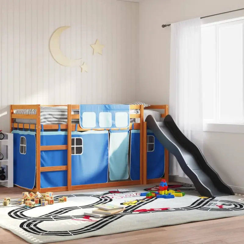 Elegante metalen stapelbed van massief grenenhout voor weinig ruimte - Bruin en blauw / 90 x 190 cm - Bedden & bedframes