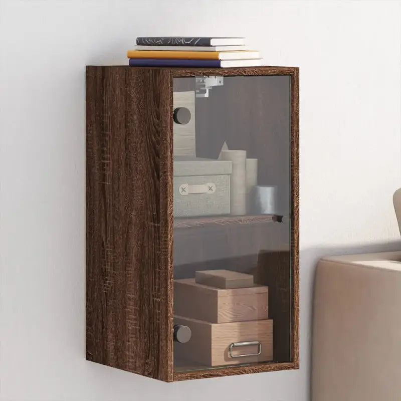 Elegante opbergkast met glazen deuren voor decoratie en organisatie - bruin eikenkleur / 1 - Opbergkasten & lockerkasten