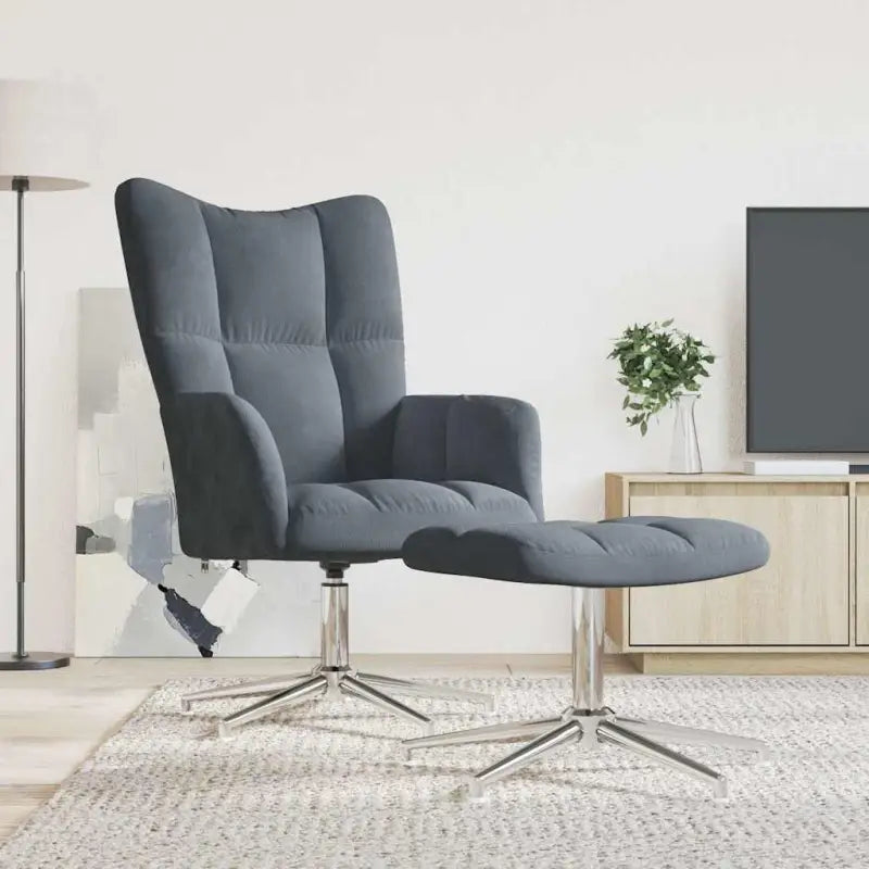 Elegante relaxstoel met blokjespatroon voor een modern interieur - Donkergrijs / 2 / Met voetensteun - Fauteuils &