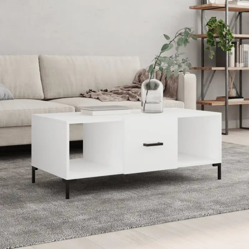 Elegante salontafel met bewerkt hout en ijzeren poten in hoogglans wit - Wit / 1 - Salontafels