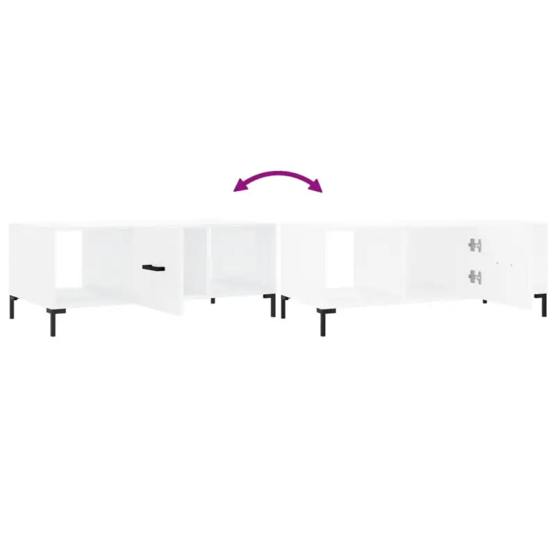 Elegante salontafel met bewerkt hout en ijzeren poten in hoogglans wit - Salontafels