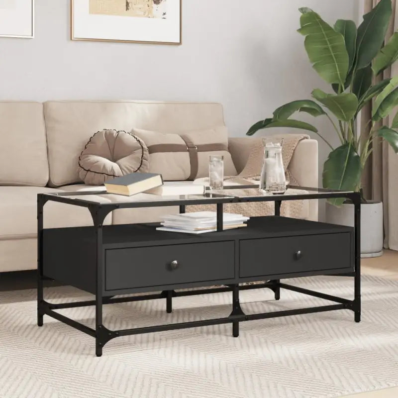 Elegante salontafel met glazen blad voor moderne woonkamer decoratie - Zwart / 1 - Salontafels