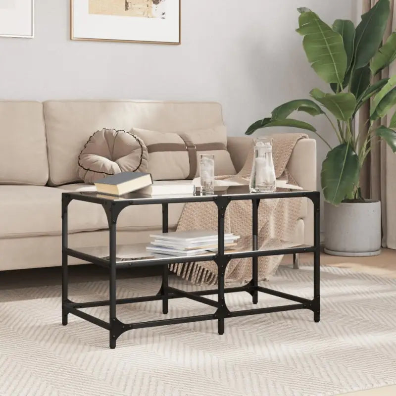 Elegante salontafel met glazen blad voor moderne woonkamers - Zwart glas / 78.5 x 40 x 45 cm / 1 - Salontafels