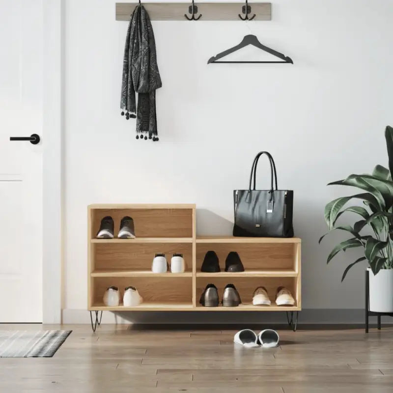 Elegante schoenenkast met bewerkt hout en metalen poten - Sonoma eiken / 1 - Schoenenrekken