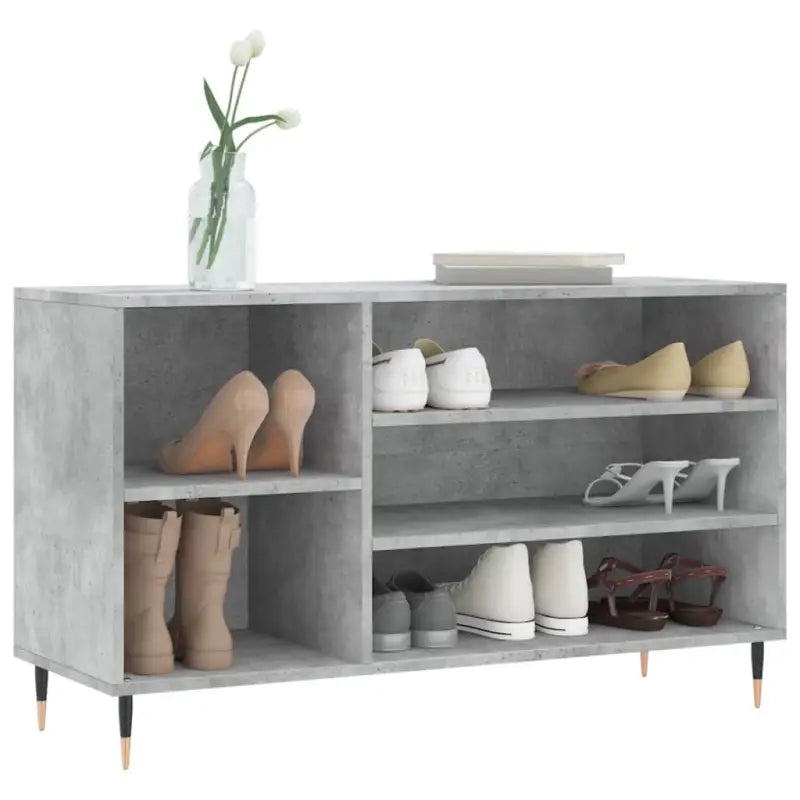 Elegante schoenenkast met bewerkt hout en metalen poten voor ordening - Betongrijs / 1 - Schoenenrekken