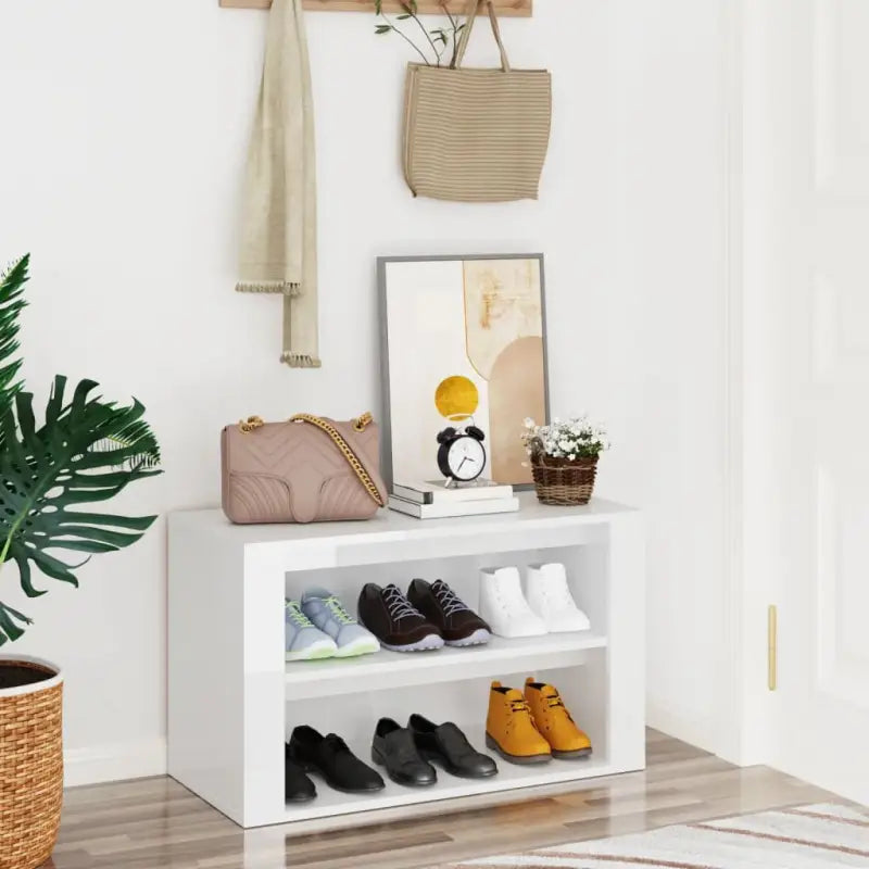 Elegante schoenenrek van bewerkt hout in hoogglans wit - Schoenenrekken