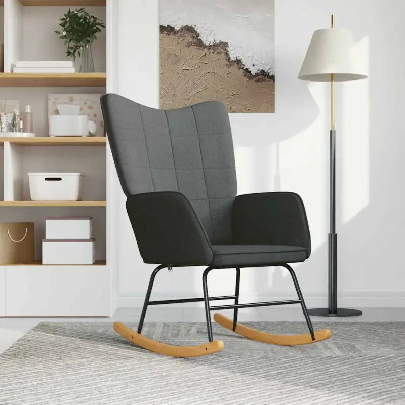 Elegante Schommelstoel met Blokpatroon voor een Modern Interieur - Donkergrijs / 1 / Zonder voetensteun