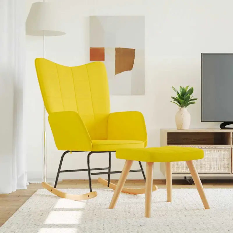Elegante Schommelstoel met Blokpatroon voor een Modern Interieur - Mosterdgeel / 1 / Met voetensteun - Schommelstoelen
