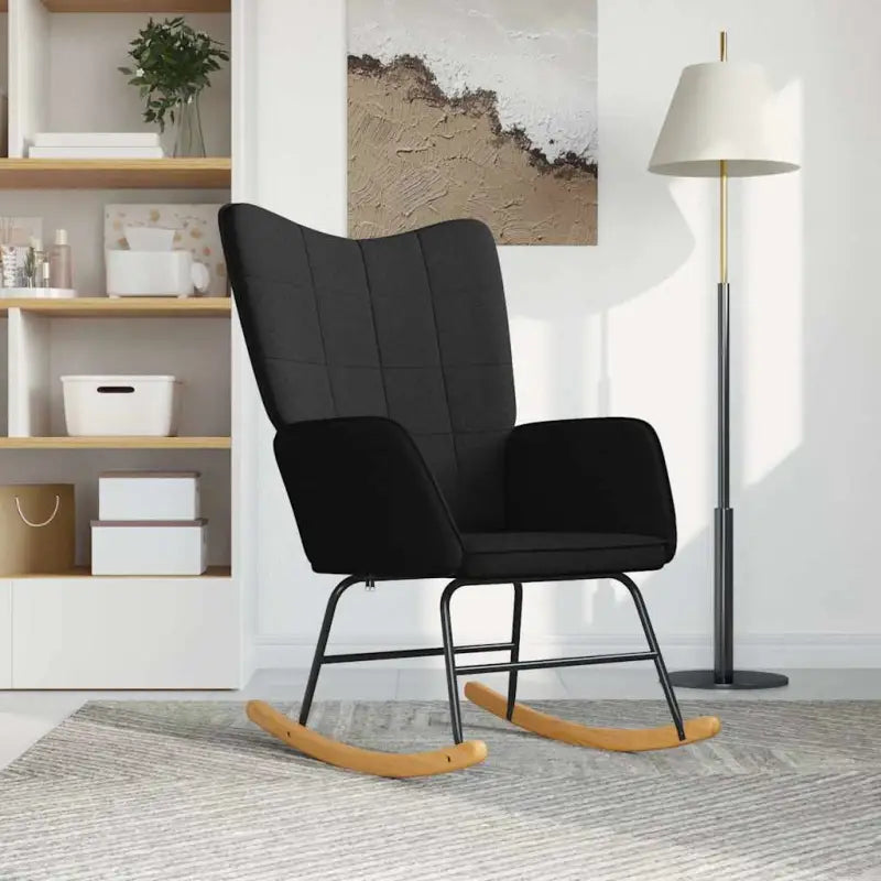 Elegante Schommelstoel met Blokpatroon voor een Modern Interieur - Zwart / 1 / Zonder voetensteun - Schommelstoelen