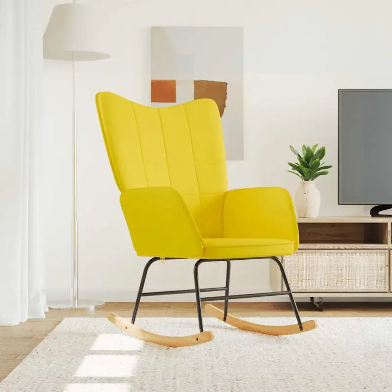 Elegante Schommelstoel met Blokpatroon voor een Modern Interieur - Mosterdgeel / 1 / Zonder voetensteun