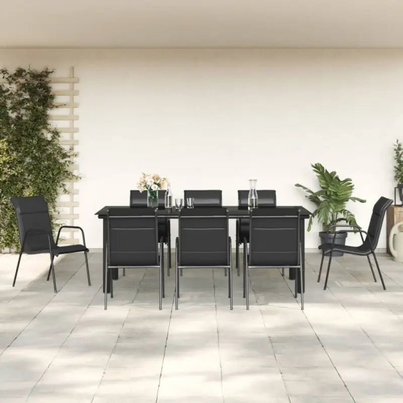 Elegante tuinset met gehard glas en gepoedercoatt staal - 200 cm tafellengte - Tuinsets