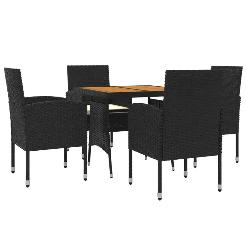 Elegante tuinset met waterdicht PE-rattan en massief acaciahout - Zwart en crème - Tuinsets