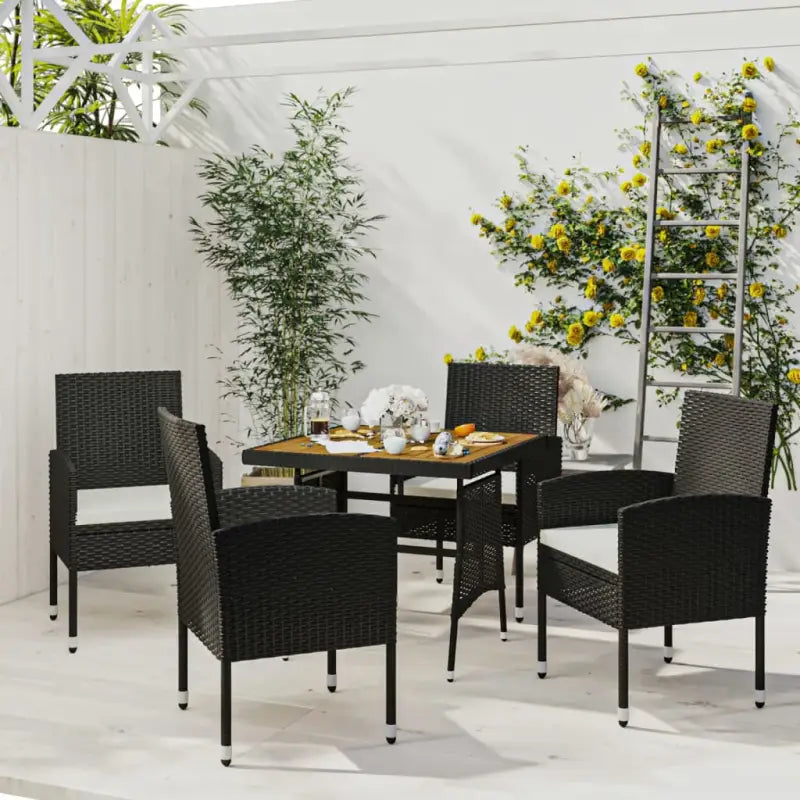 Elegante tuinset met waterdicht PE-rattan en massief acaciahout - Zwart en crème - Tuinsets