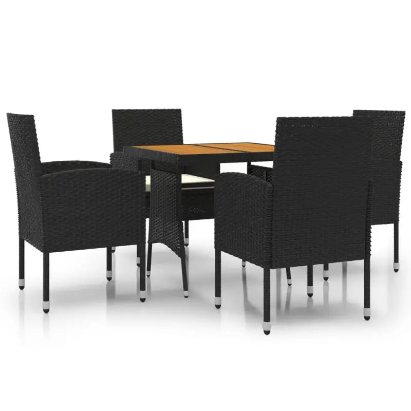 Elegante tuinset met waterdicht PE-rattan en massief acaciahout - Zwart en crème - Tuinsets