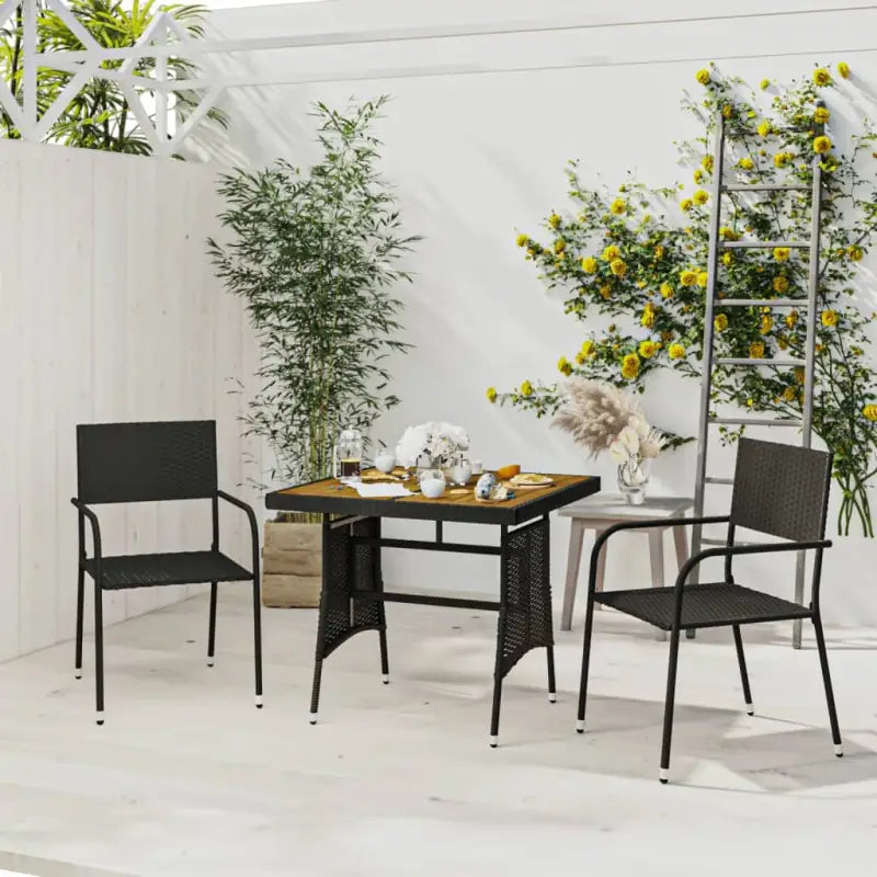 Elegante tuinset met waterdicht PE-rattan en massief acaciahout - Zwart - Tuinsets