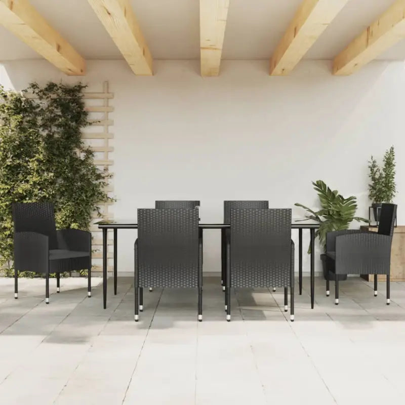 Elegante tuinset met zwart materiaal en poly rattan voor binnen en buiten - 200 cm tafellengte - Tuinsets