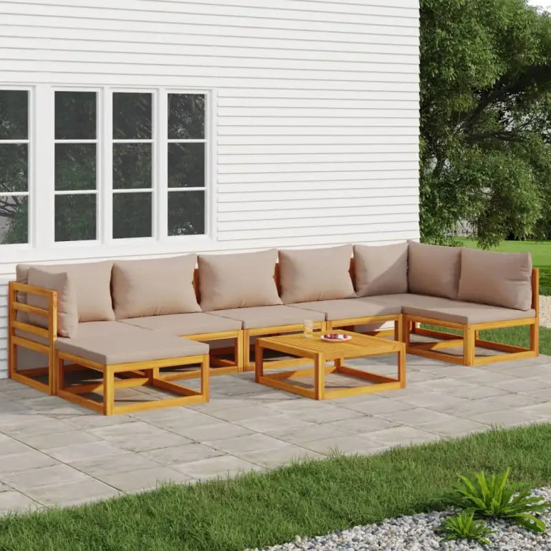 Elegante tuinset van massief acaciahout met comfortabele afmetingen rugkussen - Taupe / 2x hoek + 4x midden