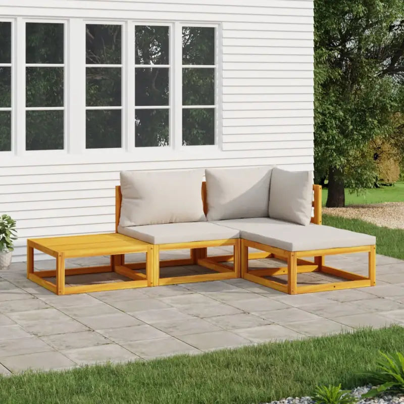 Elegante tuinset van massief acaciahout met comfortabele afmetingen rugkussen - Lichtgrijs / hoek + midden