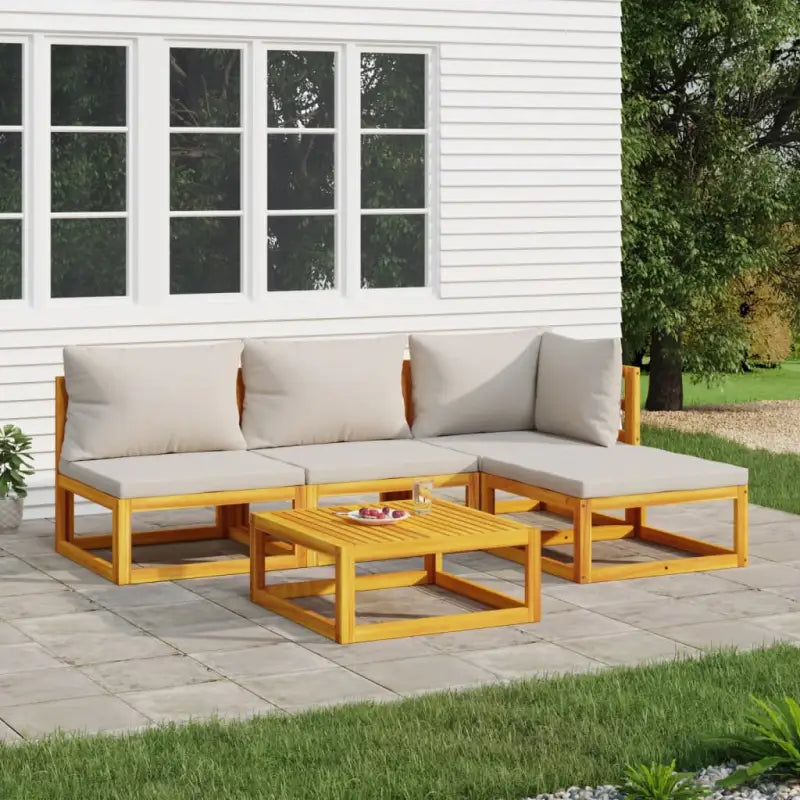 Elegante tuinset van massief acaciahout met comfortabele afmetingen rugkussen - Lichtgrijs / hoek + 2x midden