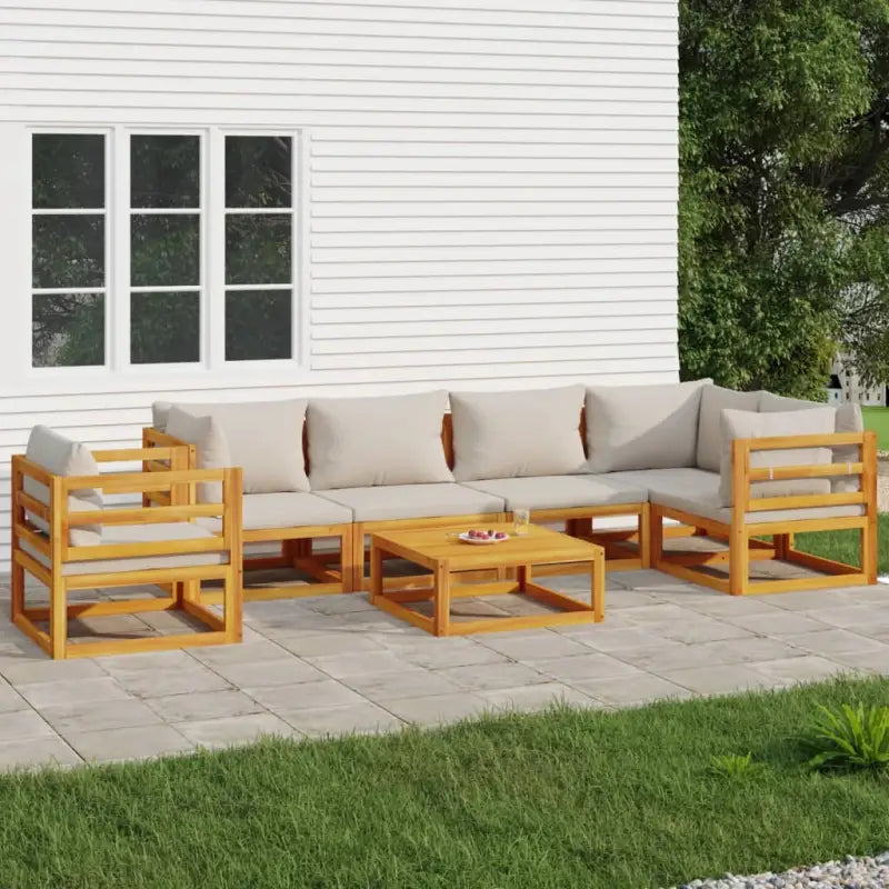 Elegante tuinset van massief acaciahout met comfortabele afmetingen rugkussen - Lichtgrijs / 2x middle + 3x corner