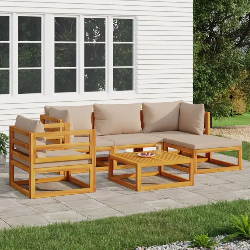 Elegante tuinset van massief acaciahout met comfortabele afmetingen rugkussen - Taupe / 2x corner + middle + chair