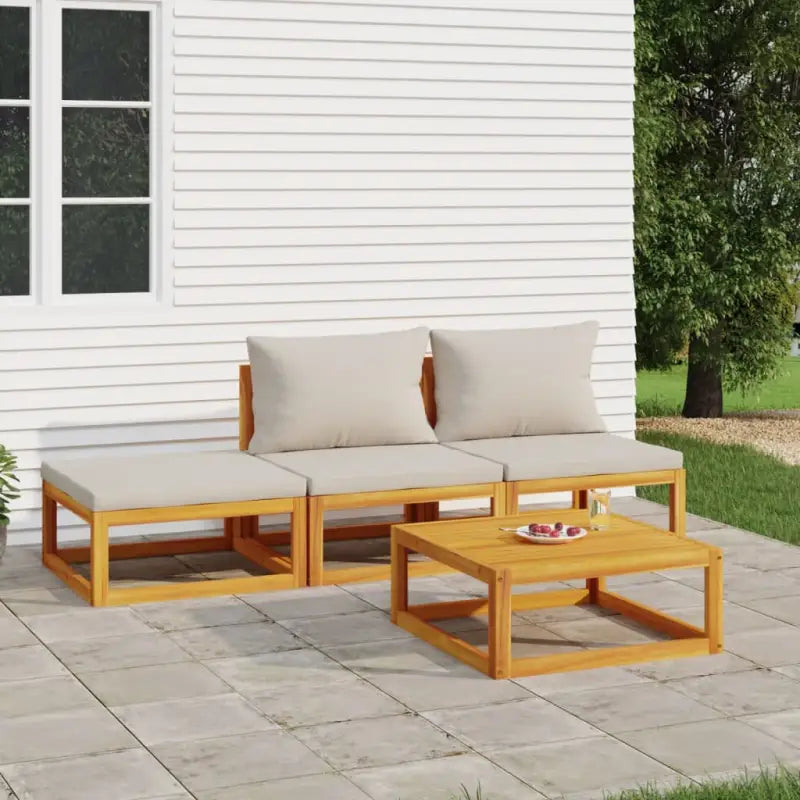 Elegante tuinset van massief acaciahout met comfortabele afmetingen rugkussen - Lichtgrijs / 2x midden + voetensteun
