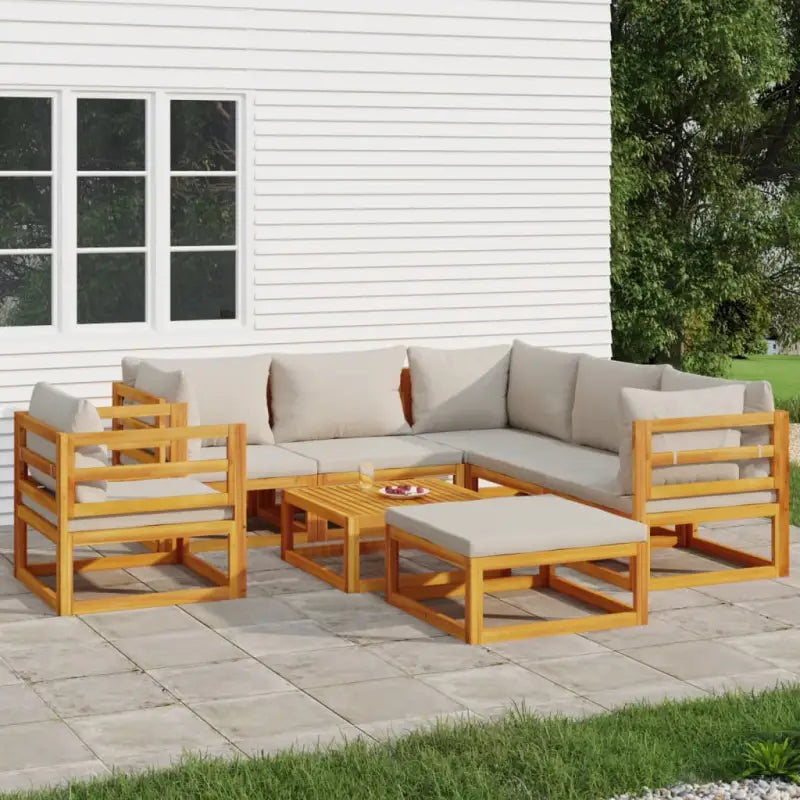 Elegante tuinset van massief acaciahout met comfortabele afmetingen rugkussen - Lichtgrijs / 3x hoek + 2x midden