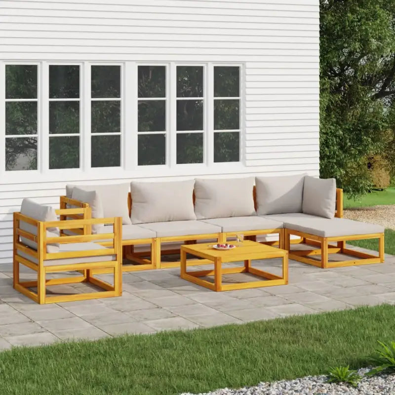 Elegante tuinset van massief acaciahout met comfortabele afmetingen rugkussen - Lichtgrijs / 2x corner + 2x middle