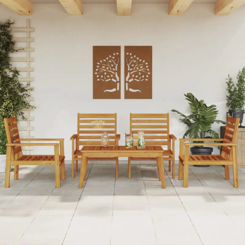 Elegante tuinset van massief acaciahout met olieafwerking en eenvoudige schoonmaak - Bruin / 4x stoel + tafel - Tuinsets