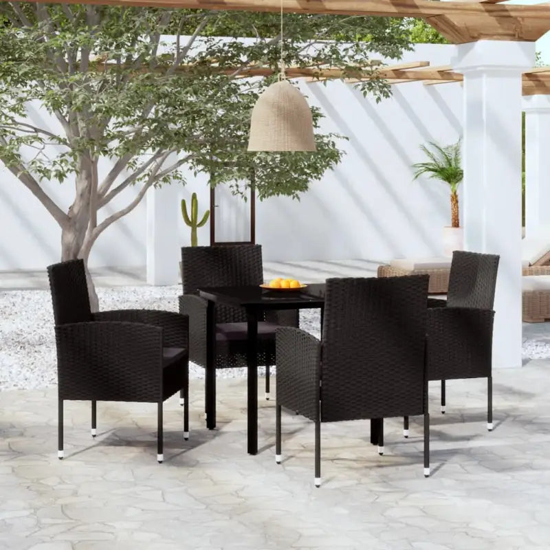 Elegante tuinset voor buiten met stevig stalen frame - Zwart en grijs / 80 cm tafellengte - Tuinsets