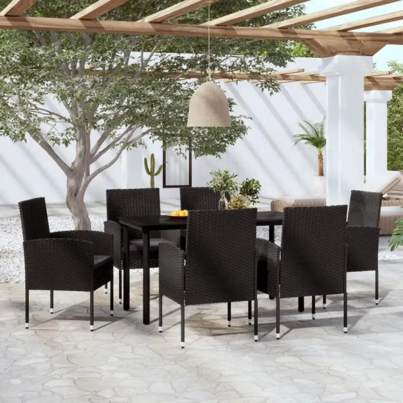 Elegante tuinset voor buiten met stevig stalen frame - Zwart en grijs / 140 cm tafellengte - Tuinsets