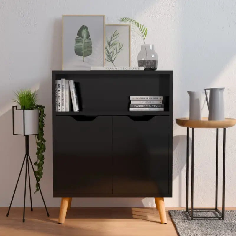 Ervaar elegantie met een dressoir van hoogglans wit en bewerkt hout - Hoogglans zwart / 1 - Dressoirs & buffetkasten