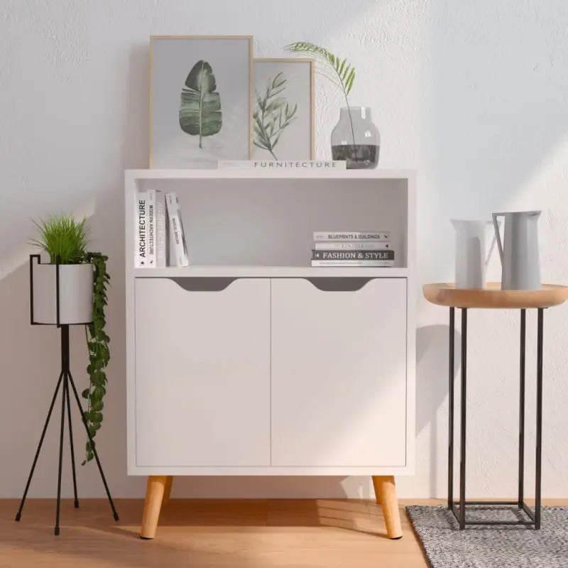 Ervaar elegantie met een dressoir van hoogglans wit en bewerkt hout - Dressoirs & buffetkasten