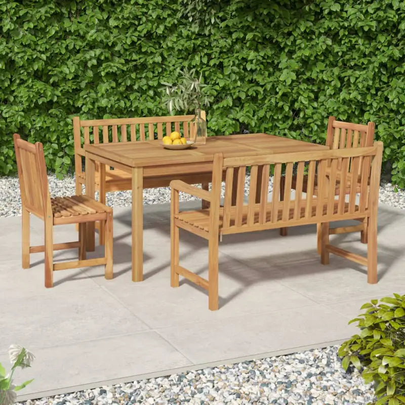 Fijn geschuurd teakhouten tuinset voor natuurlijke charme en duurzaamheid - 2x Bank + 2x stoel + Tafel - Tuinsets