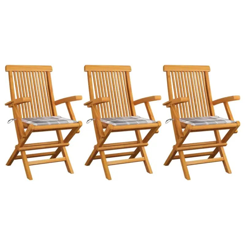 Fijn geschuurde houten tuinstoelen set voor tuin en terras - Grijs ruitpatroon / 3 - Tuinstoelen