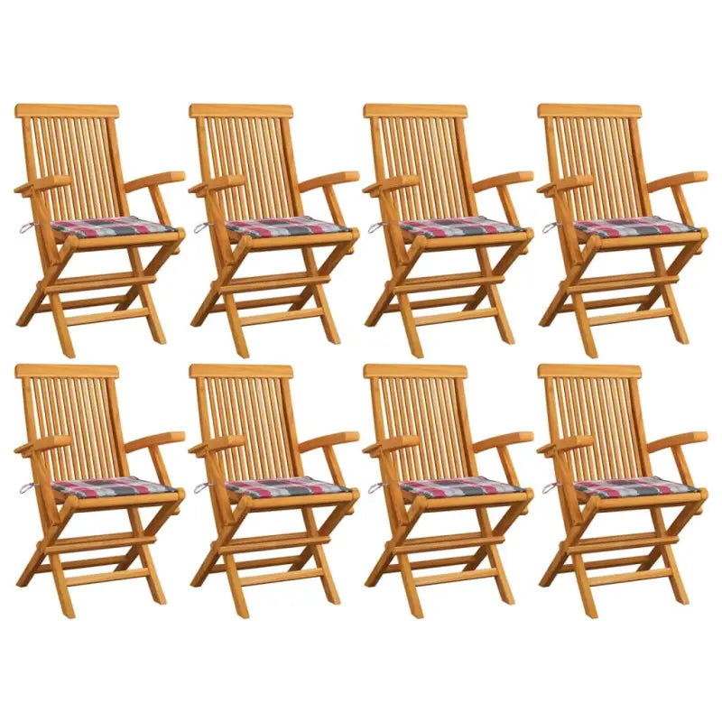 Fijn geschuurde houten tuinstoelen set voor tuin en terras - Rood ruitpatroon / 8 - Tuinstoelen