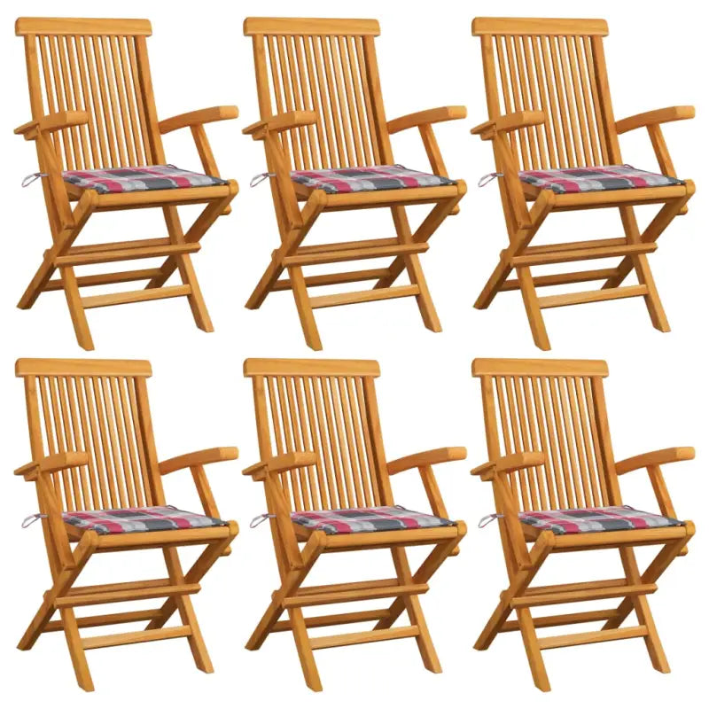 Fijn geschuurde houten tuinstoelen set voor tuin en terras - Rood ruitpatroon / 6 - Tuinstoelen