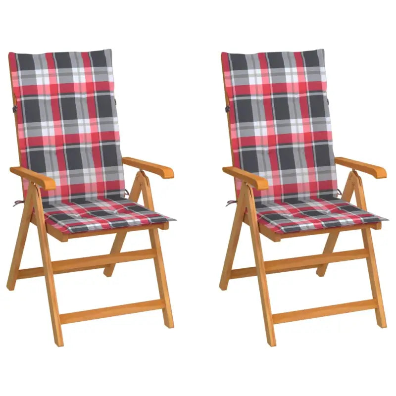 Fijn geschuurde houten tuinstoelen voor ontspanning en gezelligheid - Rood ruitpatroon / 2 - Tuinstoelen