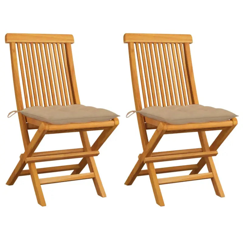 Fijn geschuurde Inklapbare Houten Tuinstoelen met Elegant Design - Beige / 2 - Tuinstoelen