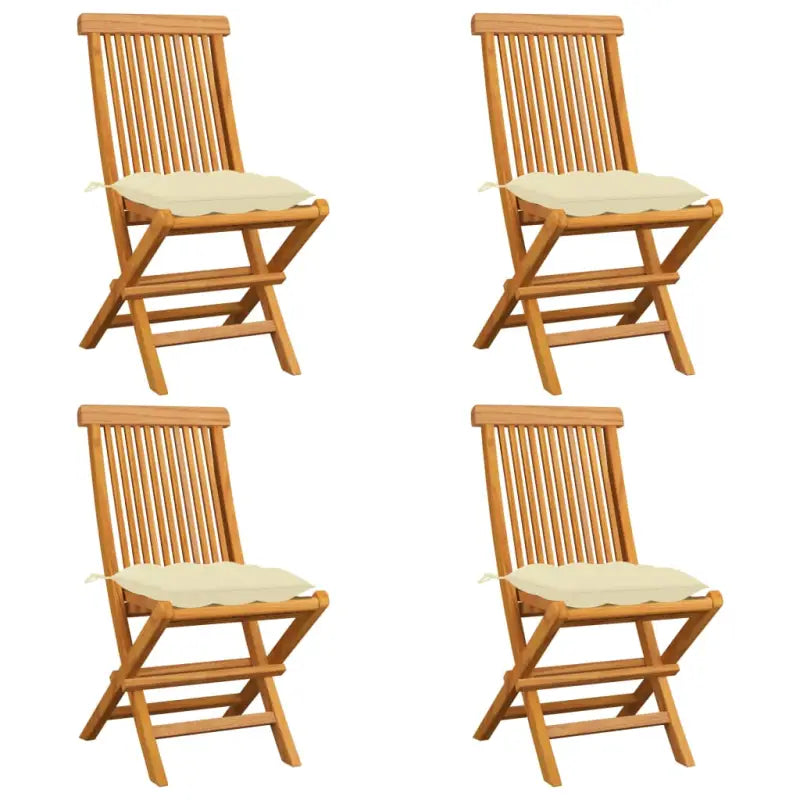 Fijn geschuurde Inklapbare Houten Tuinstoelen met Elegant Design - Crème / 4 - Tuinstoelen