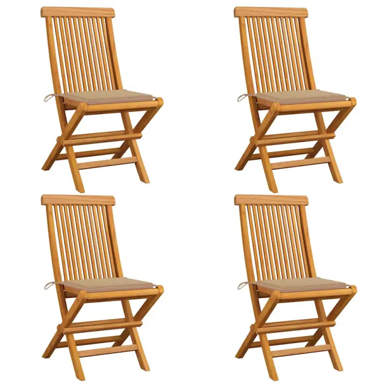 Fijn geschuurde inklapbare houten tuinstoelen met elegant ontwerp - Beige / 4 - Tuinstoelen