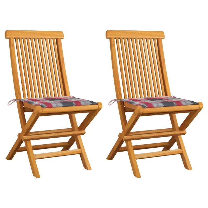 Fijn geschuurde inklapbare houten tuinstoelen met elegant ontwerp - Rood ruitpatroon / 2 - Tuinstoelen