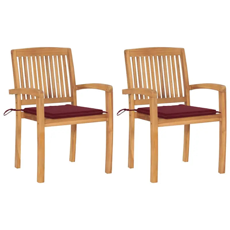 Fijn geschuurde teakhouten tuinstoelen met vintage uitstraling - Wijnrood / 2 - Tuinstoelen