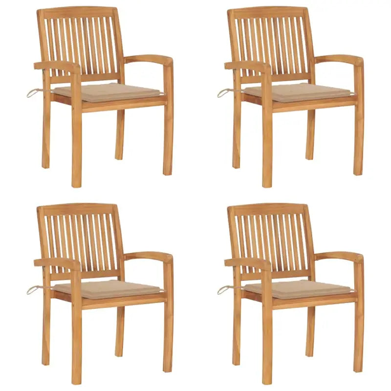Fijn geschuurde teakhouten tuinstoelen met vintage uitstraling - Beige / 4 - Tuinstoelen