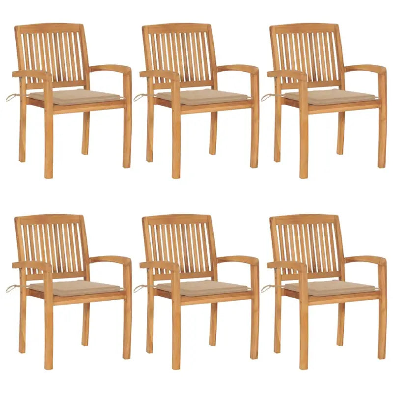 Fijn geschuurde teakhouten tuinstoelen met vintage uitstraling - Beige / 6 - Tuinstoelen