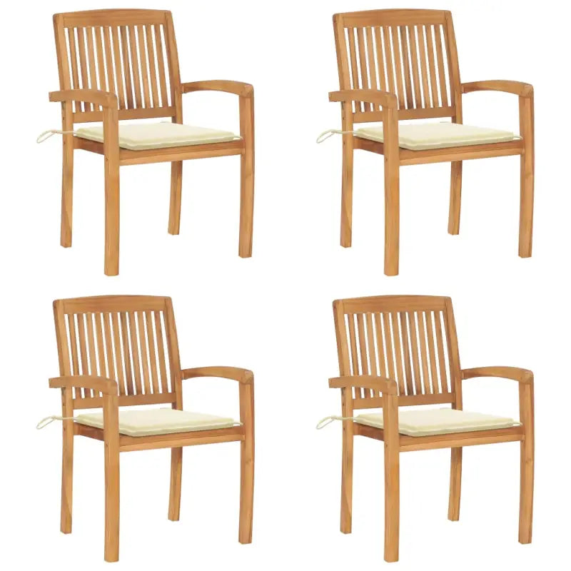 Fijn geschuurde teakhouten tuinstoelen met vintage uitstraling - Crème / 4 - Tuinstoelen