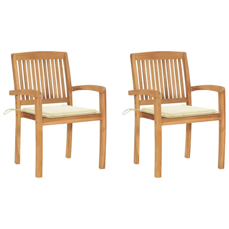 Fijn geschuurde teakhouten tuinstoelen met vintage uitstraling - Crème / 2 - Tuinstoelen
