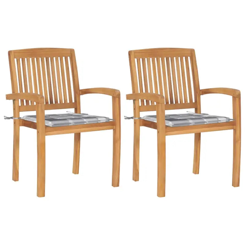 Fijn geschuurde teakhouten tuinstoelen met vintage uitstraling - Grijs ruitpatroon / 2 - Tuinstoelen