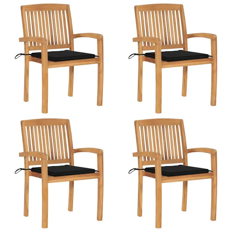 Fijn geschuurde teakhouten tuinstoelen met vintage uitstraling - Zwart / 4 - Tuinstoelen